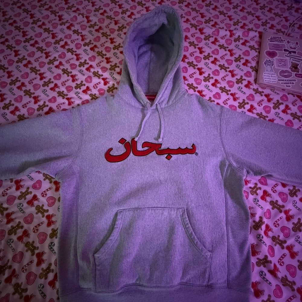 Supreme Gray Hoodie with Red Logo